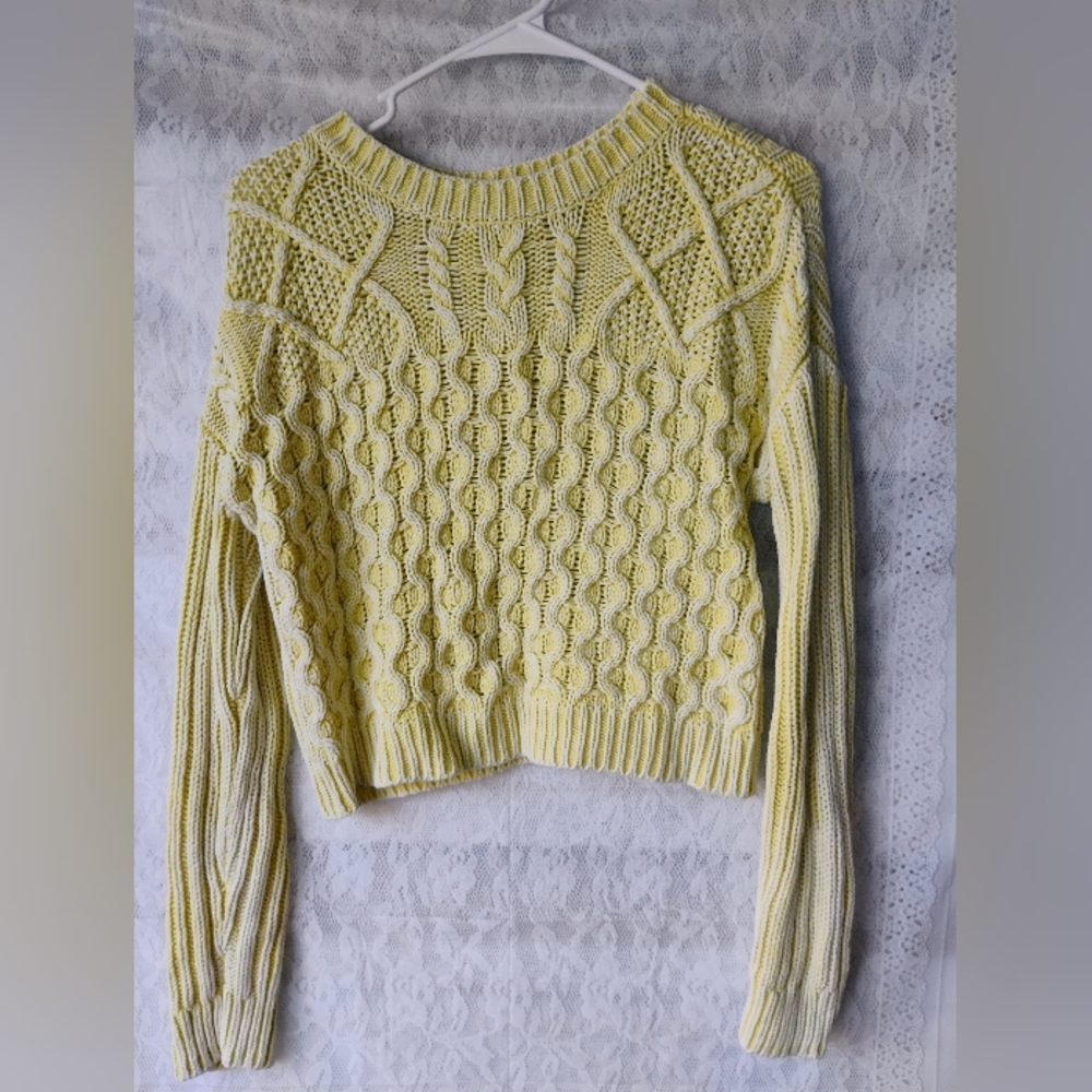 Aeropostale Soft Green Yellow Cable Knit Sweater Sz XS
